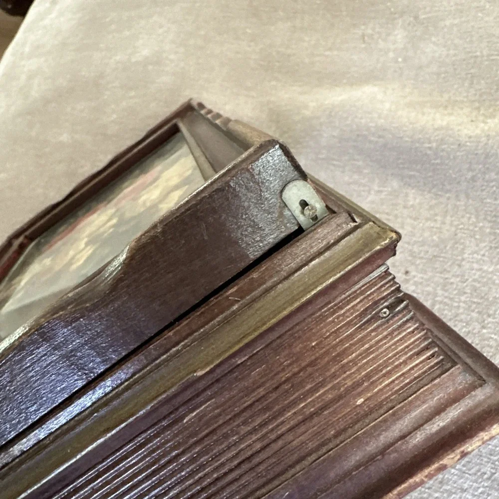 Vintage 1940s Wooden Trinket Jewelry Stationary Box W Mirror Floral Design